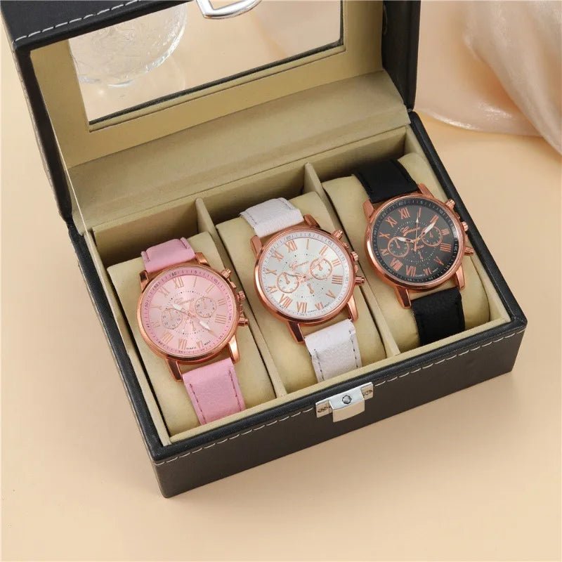 2PCS/Set Women's Quartz Watches Gold Heart Bracelet Set