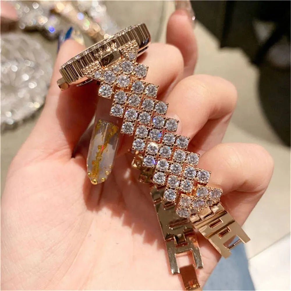 2pcs Women Rhinestone Rose Gold Watch Quartz