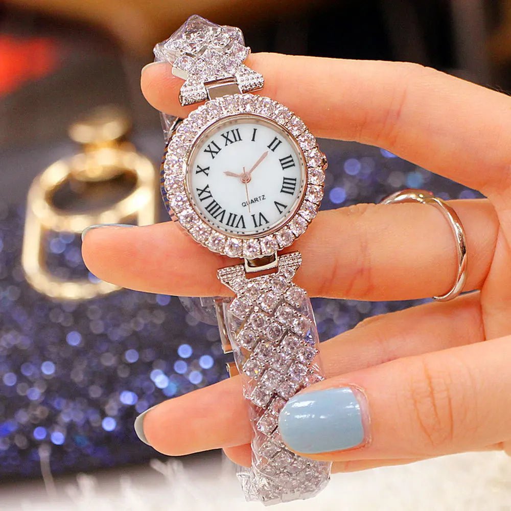2pcs Women Rhinestone Rose Gold Watch Quartz