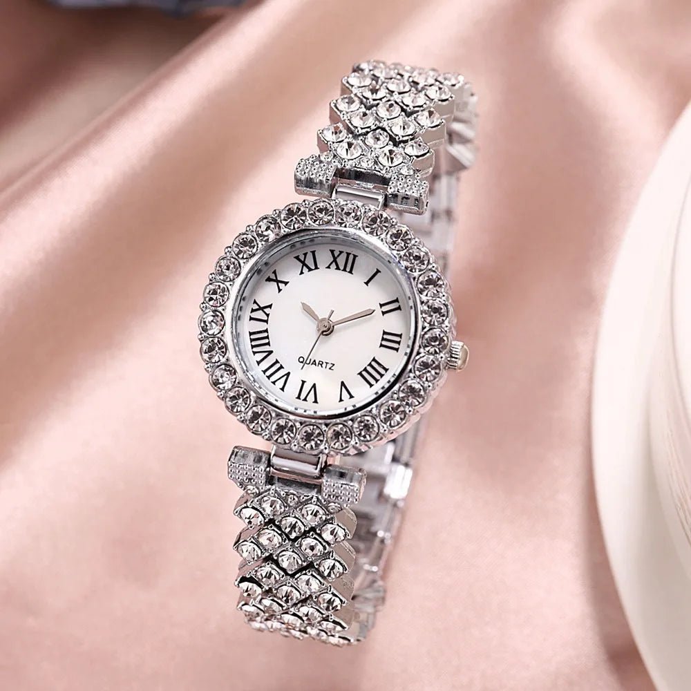 2pcs Women Rhinestone Rose Gold Watch Quartz