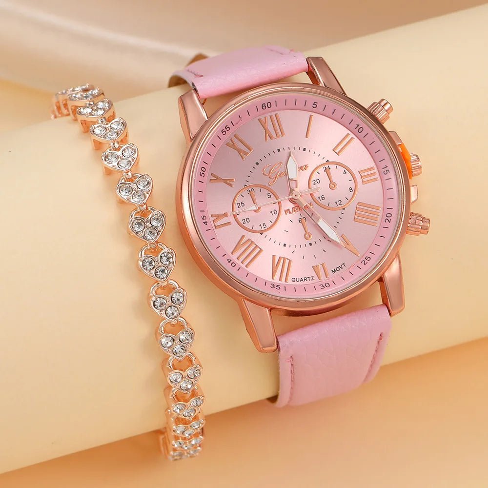 2PCS/Set Women's Quartz Watches Gold Heart Bracelet Set