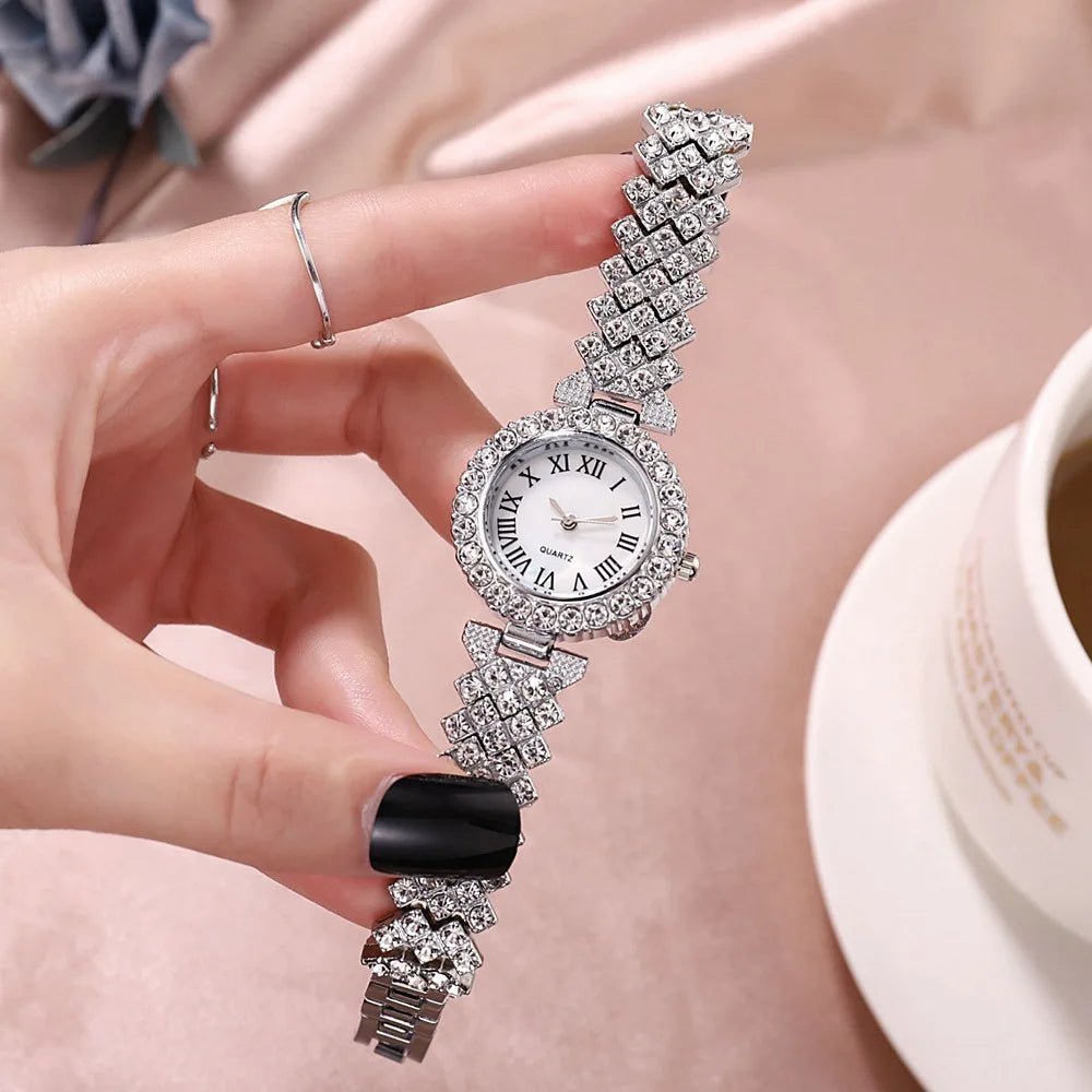2pcs Women Rhinestone Rose Gold Watch Quartz