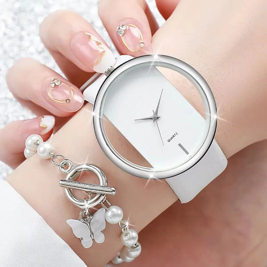 2pcs/set Women's Watch Casual Hollow Out Quartz Watch